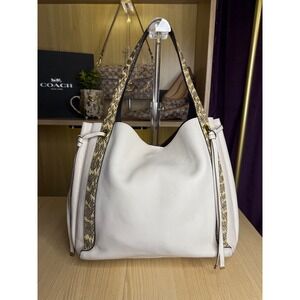 Coach 1941 Hadley Hobo Bag Chalk White Pebble Leather Snakeskin Trim 58865